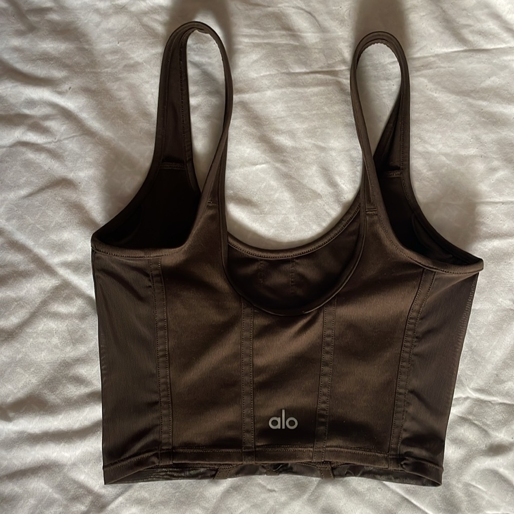 brown alo yoga airbrush mesh corset tank top - Picture 3 of 4